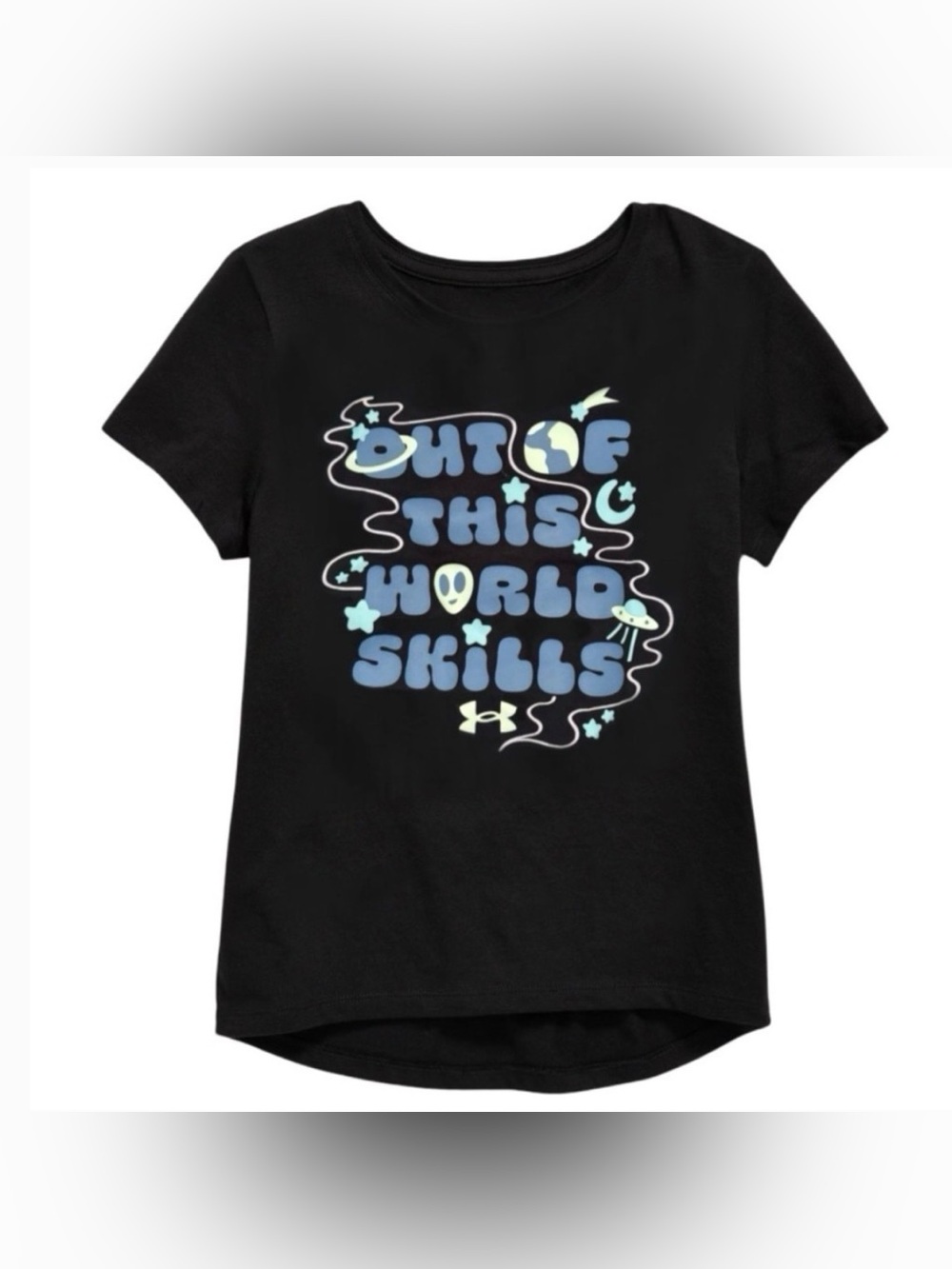 Under Armour Black Graphic Tee with Blue and Light Green Space Print